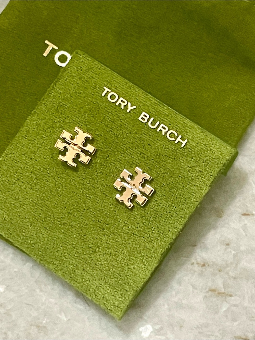 NWT~TORY BURCH~Small Logo "Kira" Stud Earrings, Gold